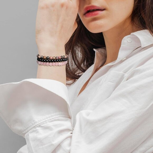 3 PCS 6mm PinkZebra Healing Natural Stone Beaded Stretch Bracelet for Gifts - Picture 2 of 6